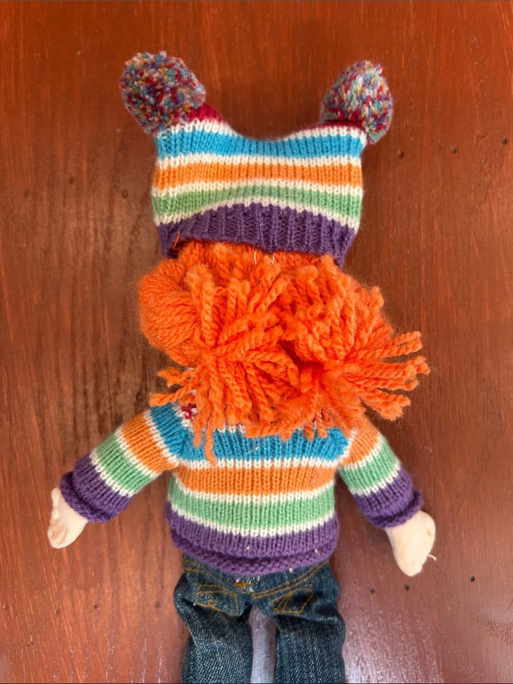 Gymboree Rainbow Striped Sweater Doll with Orange Hair and Purple Accents
